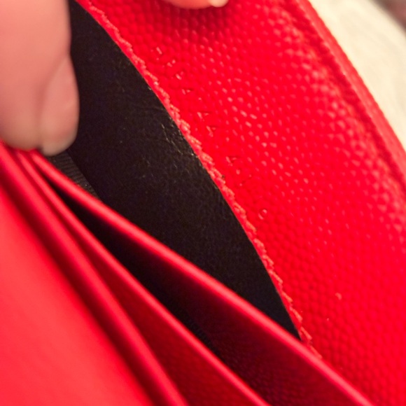 Saint Laurent YSL Red Leather Compact Wallet with Gold Logo GUC - Picture 13 of 15